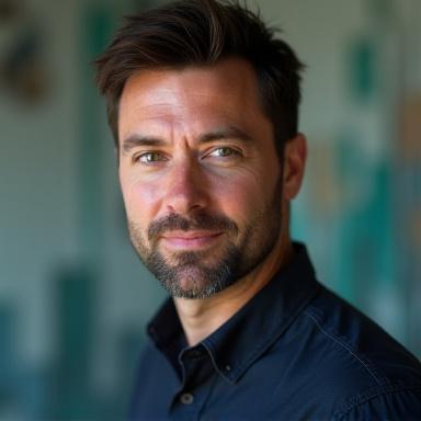 Professional headshot of Kian Thorne, a glass artisan.